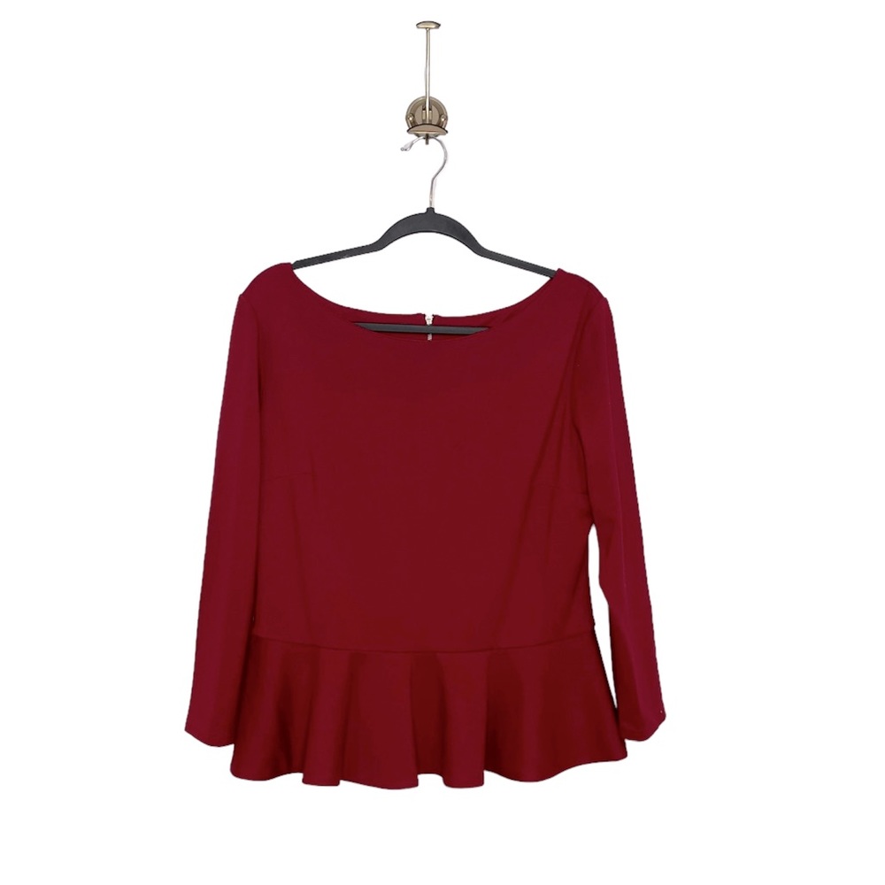 Joseph Ribkoff Red Long-Sleeve Peplum Top
